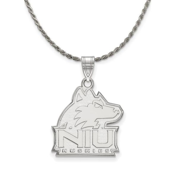 Sterling Silver Northern Illinois U Large Logo Pendant Necklace, 18 In - Picture 1 of 7